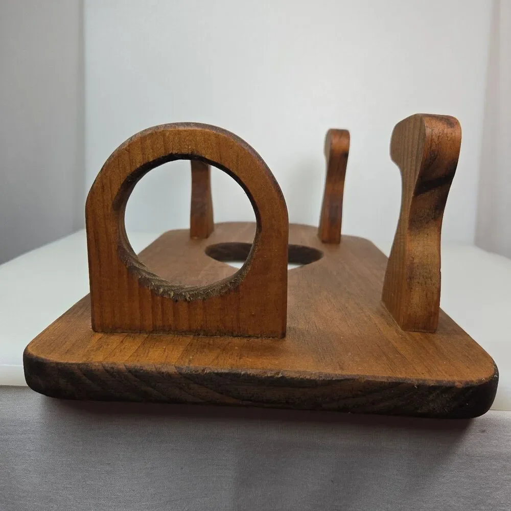 Vintage Wood Wall Mount Hair Dryer Curling Iron Holder Rustic Bathroom Organizer